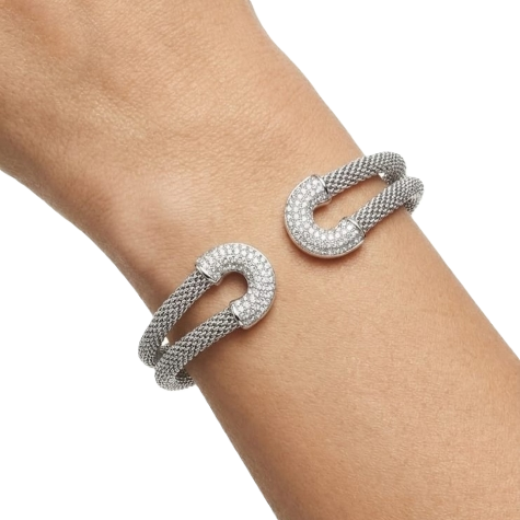 Pulseira Cuff Geométrica cravejada com zircónias Prata 925