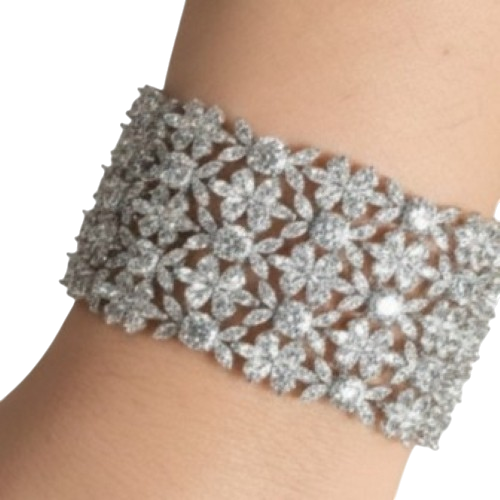 Pulseira tipo Cuff com Zircónia e Design floral Prata 925